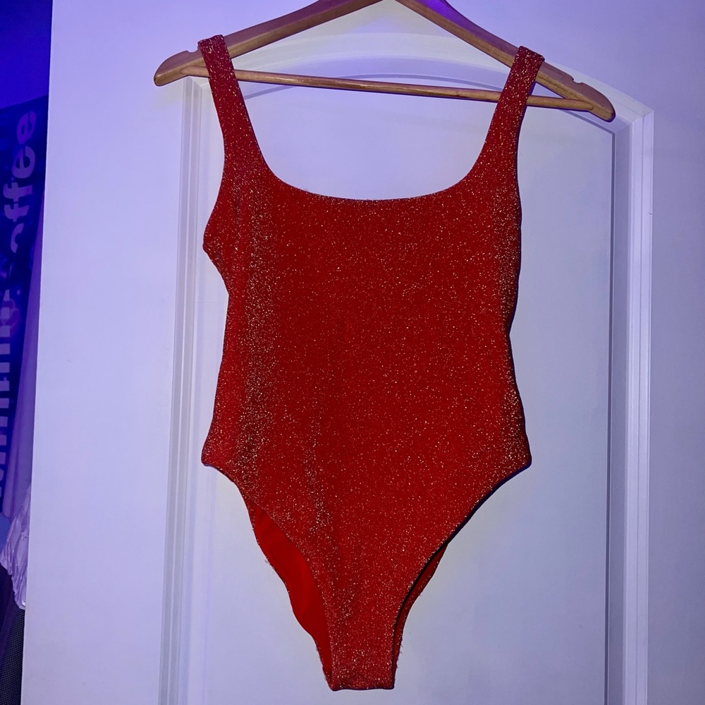 Orange/Gold Aerie One-Piece Glittery Swimsuit